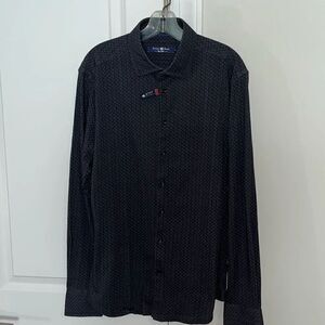 New Men's Stone Rose Long Sleeve Knit Shirt M charcoal gray w blue polka dots